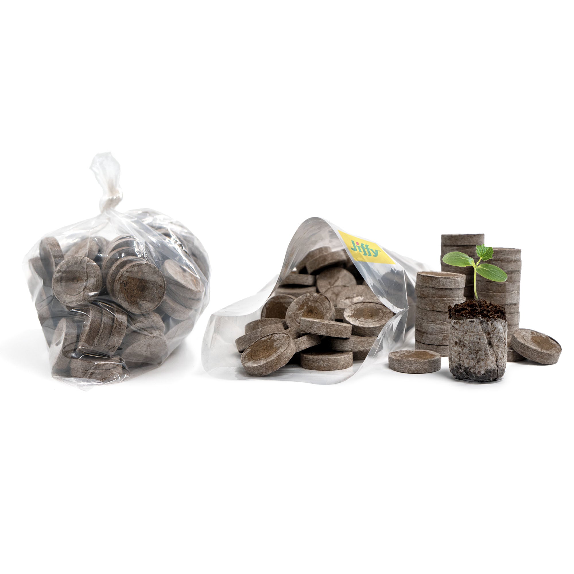 Jiffy brand peat pellets designed for seed starting.